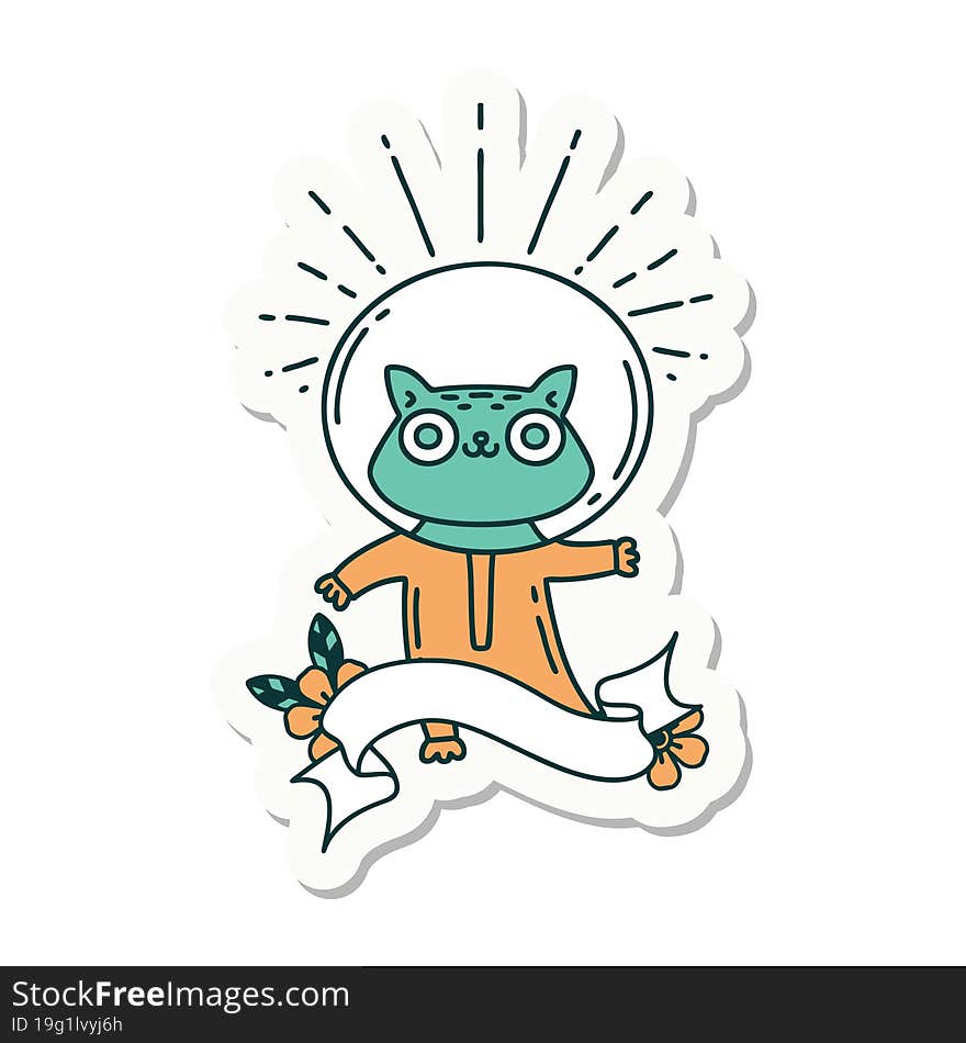 sticker of tattoo style cat in astronaut suit