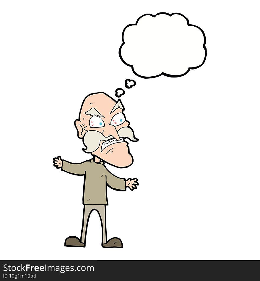 Cartoon Angry Old Man With Thought Bubble