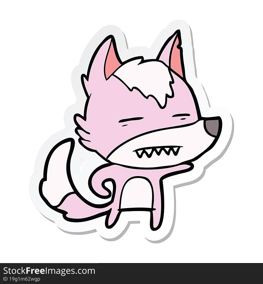 Sticker Of A Cartoon Wolf Showing Teeth