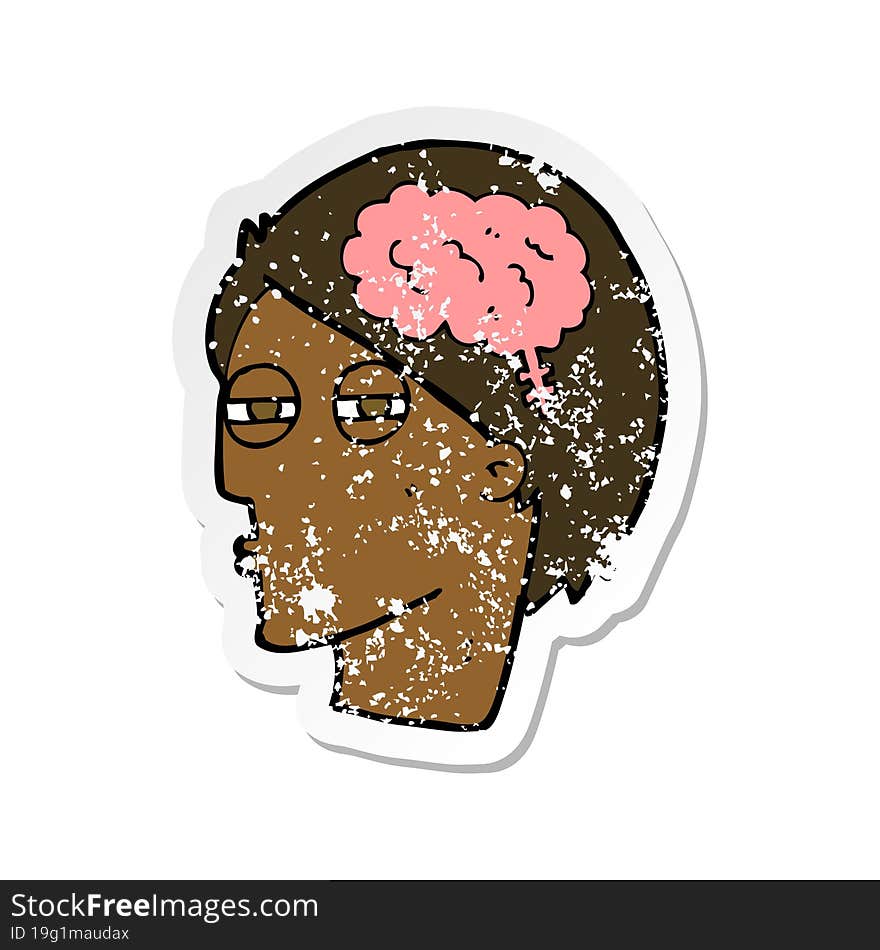 retro distressed sticker of a cartoon man thinking carefully