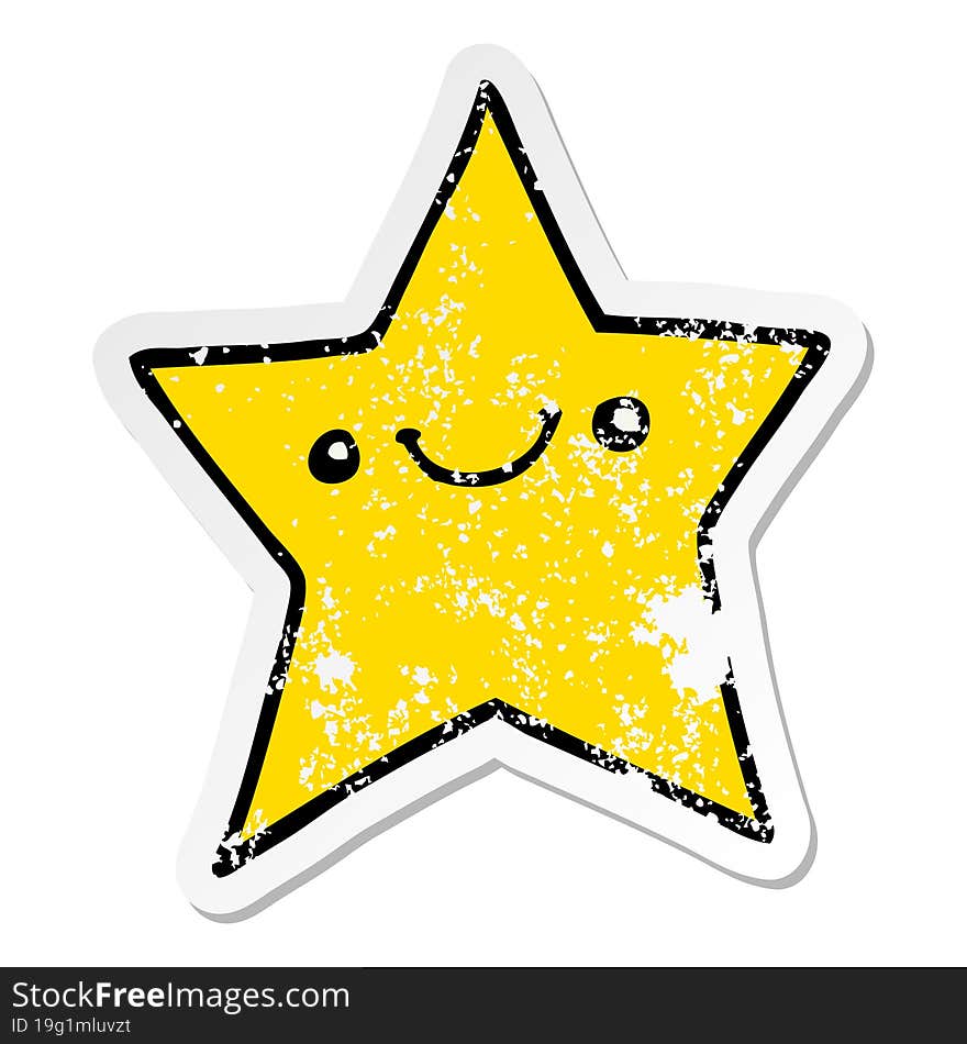 distressed sticker of a happy cartoon star