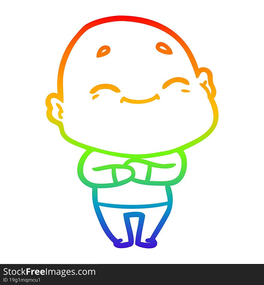 Rainbow Gradient Line Drawing Cartoon Happy Bald Man