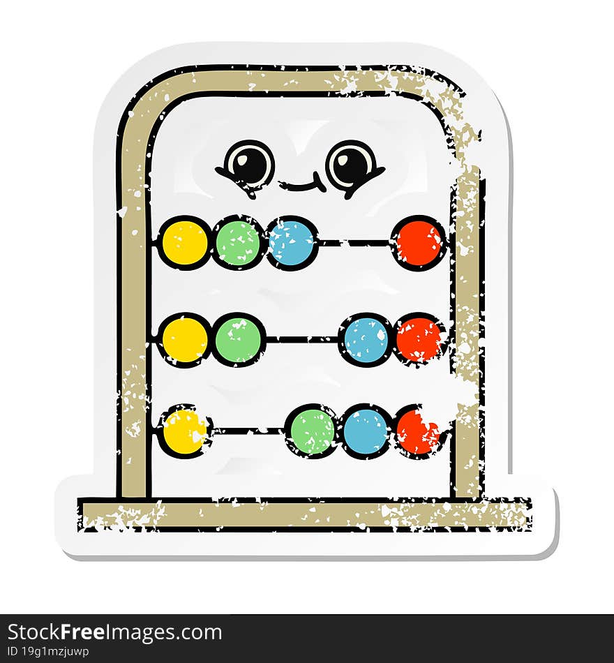 Distressed Sticker Of A Cute Cartoon Abacus