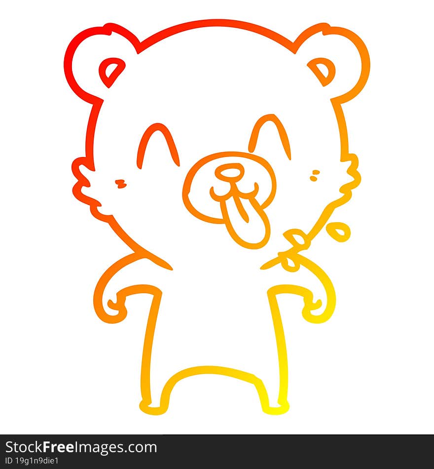 warm gradient line drawing rude cartoon polar bear sticking out tongue