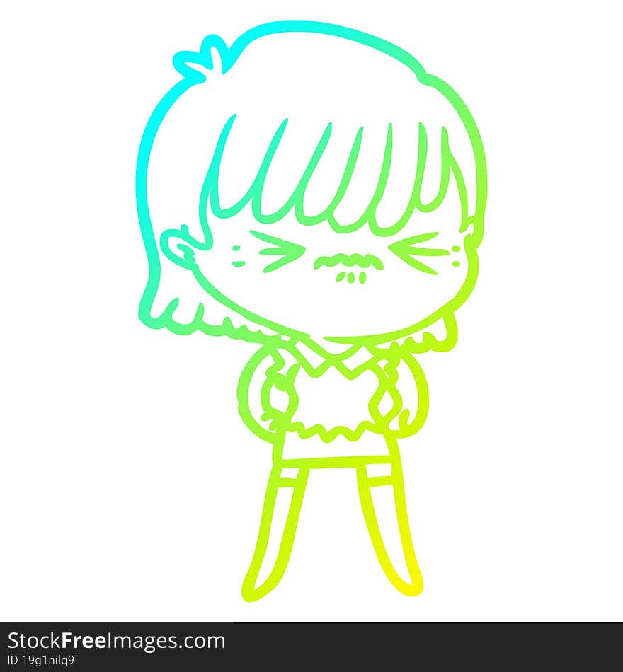 cold gradient line drawing annoyed cartoon girl