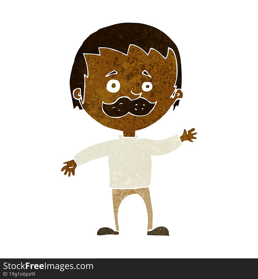 cartoon man with mustache waving