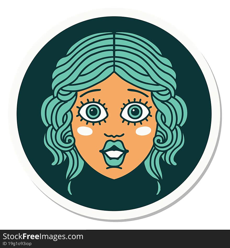 sticker of tattoo in traditional style of female face. sticker of tattoo in traditional style of female face