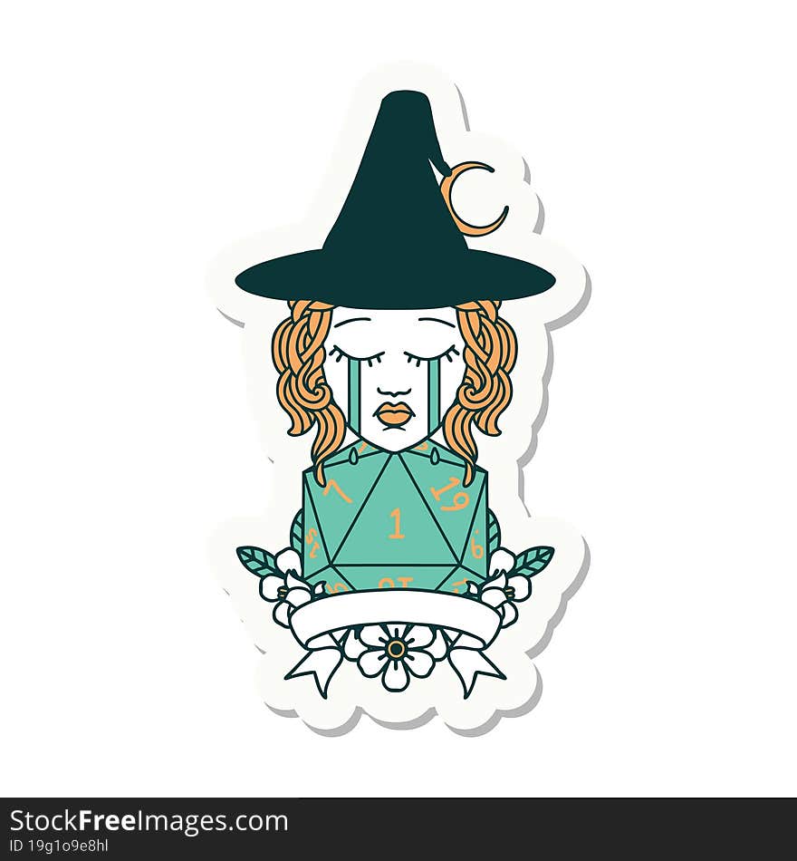 Crying Human Witch With Natural One Roll Sticker