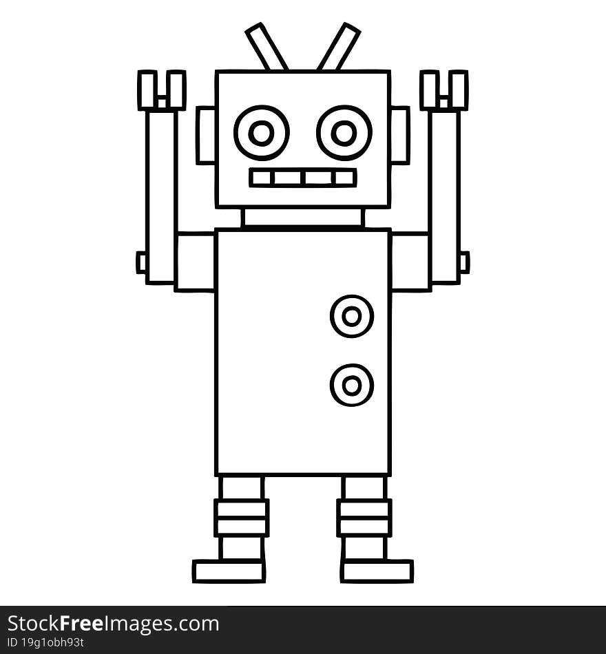 line drawing cartoon dancing robot