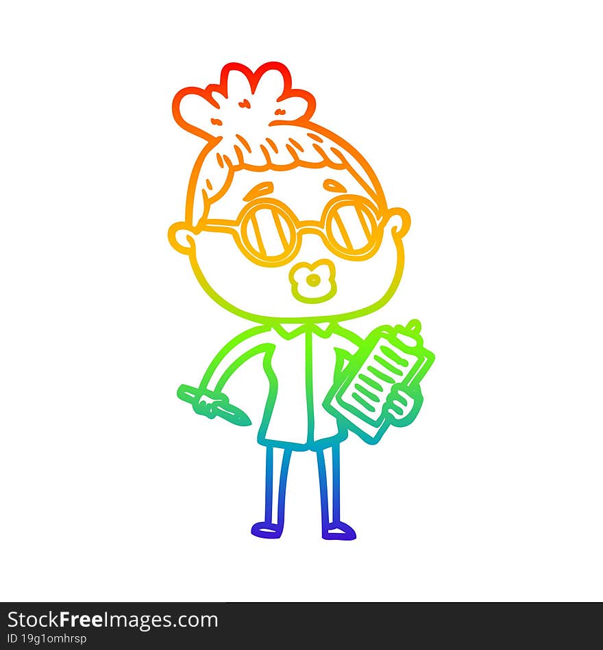 rainbow gradient line drawing cartoon manager woman wearing spectacles