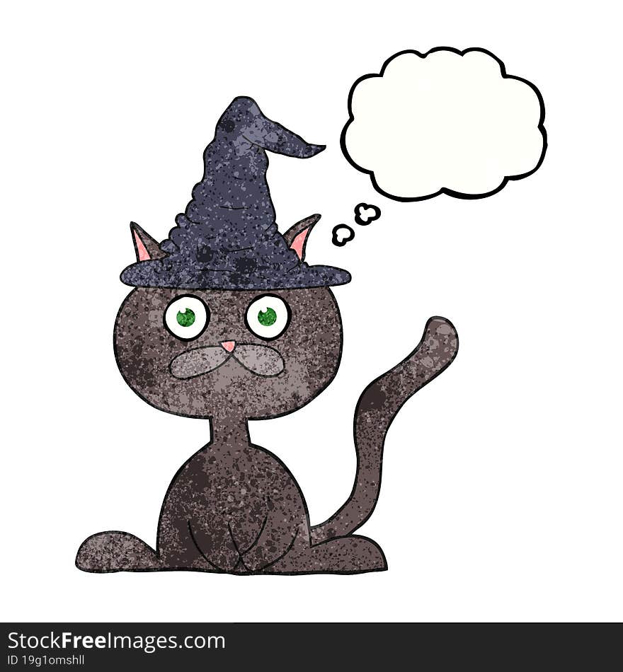 freehand drawn thought bubble textured cartoon halloween cat