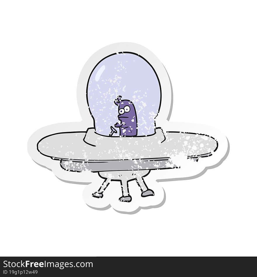 Retro Distressed Sticker Of A Cartoon Flying Saucer