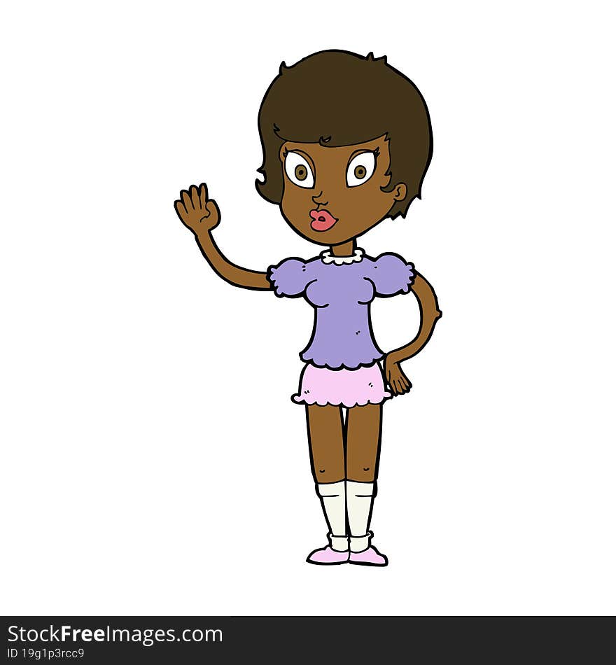 cartoon pretty girl waving