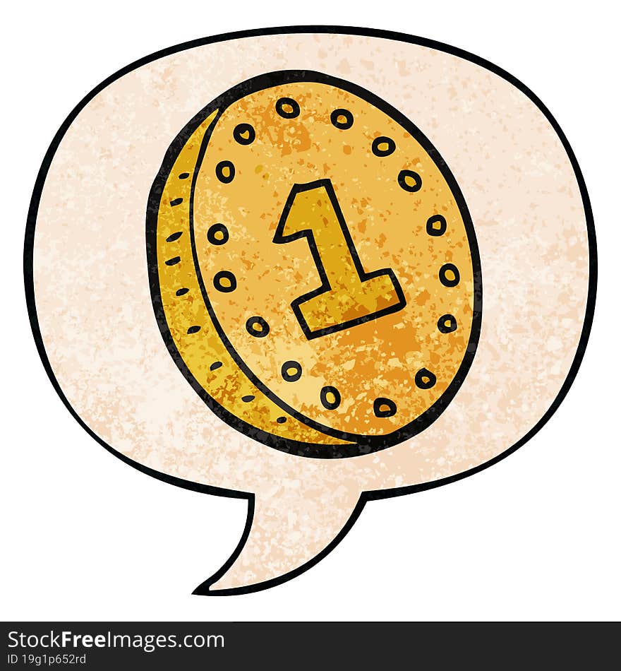 Cartoon Coin And Speech Bubble In Retro Texture Style