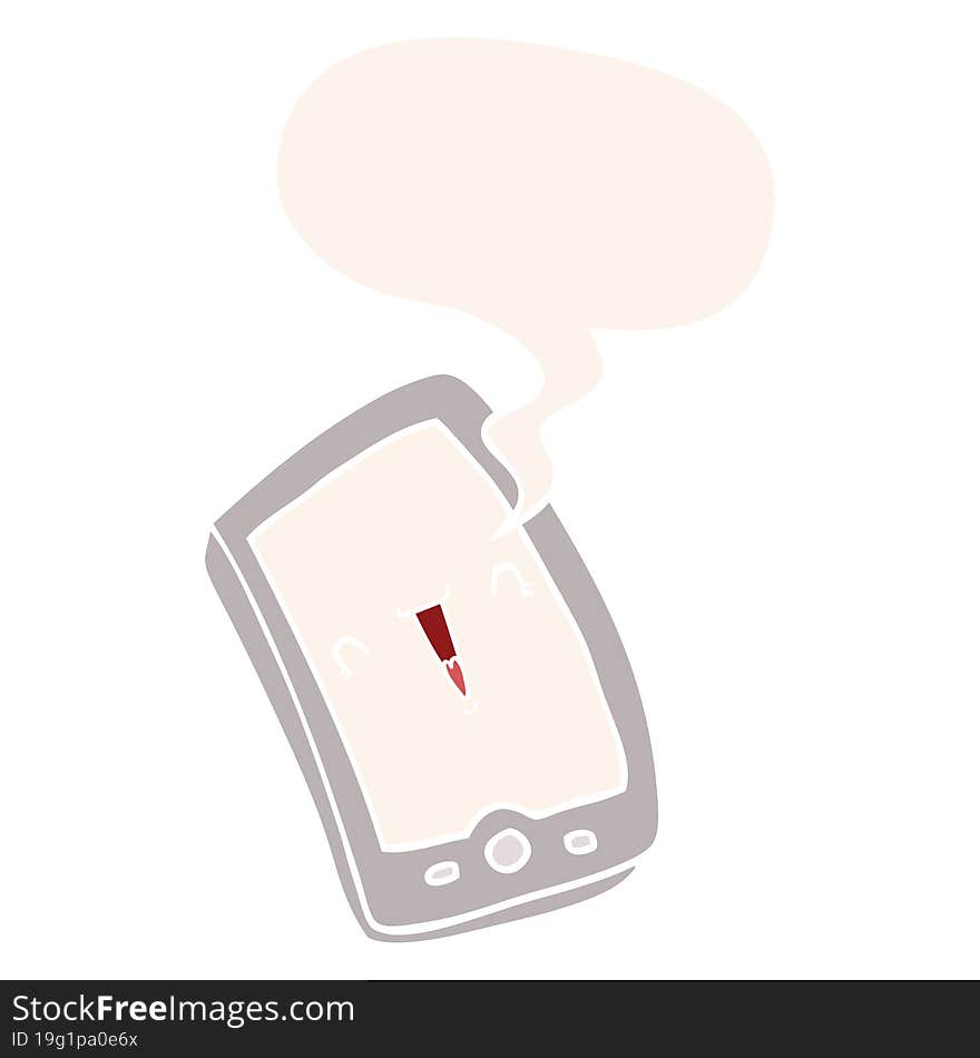 cute cartoon mobile phone and speech bubble in retro style