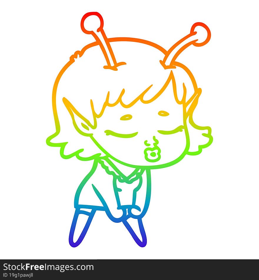 rainbow gradient line drawing cute alien girl cartoon