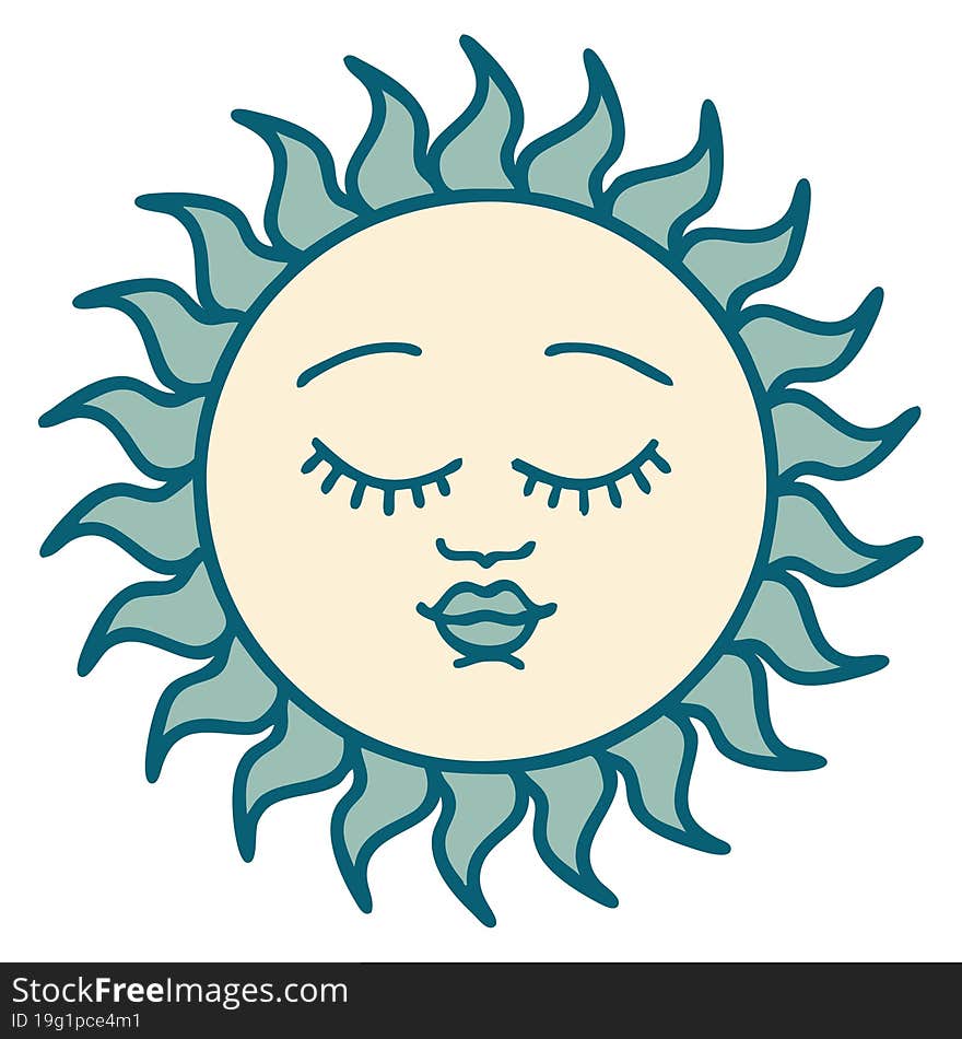 tattoo style icon of a sun with face