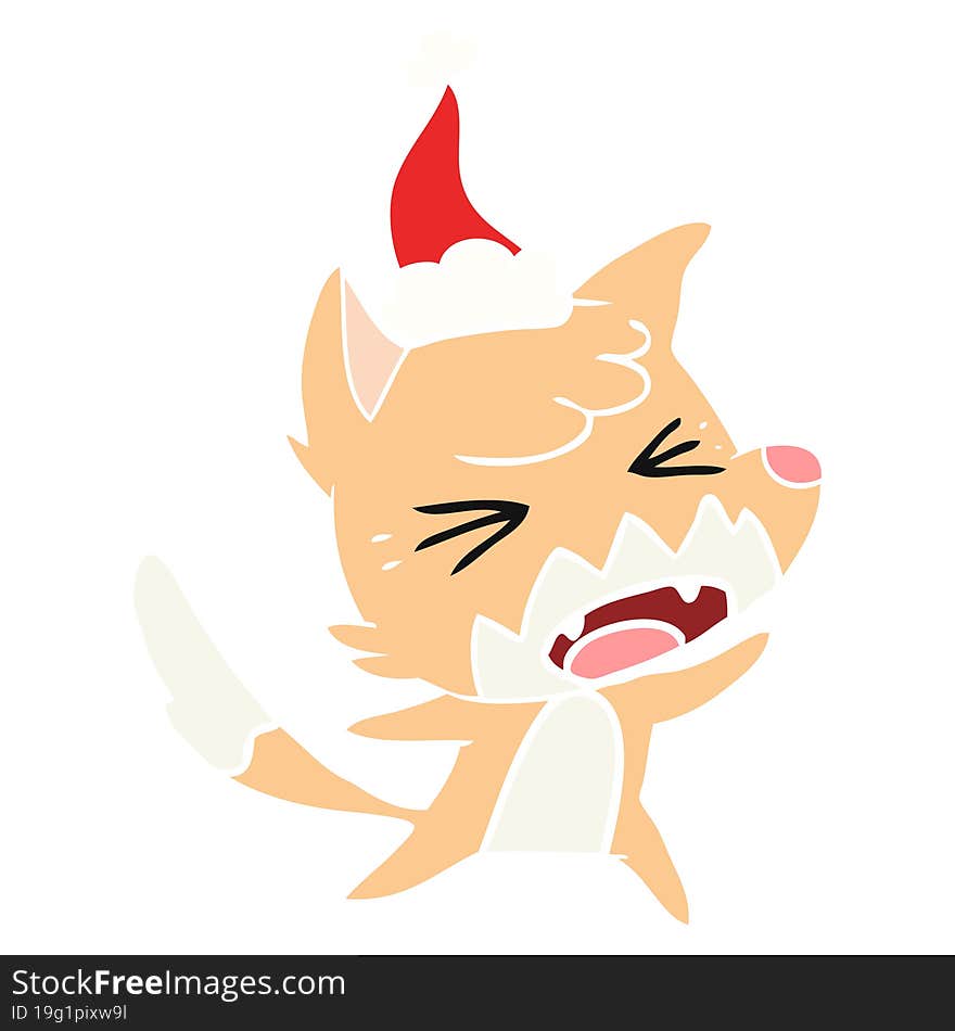 angry flat color illustration of a fox wearing santa hat