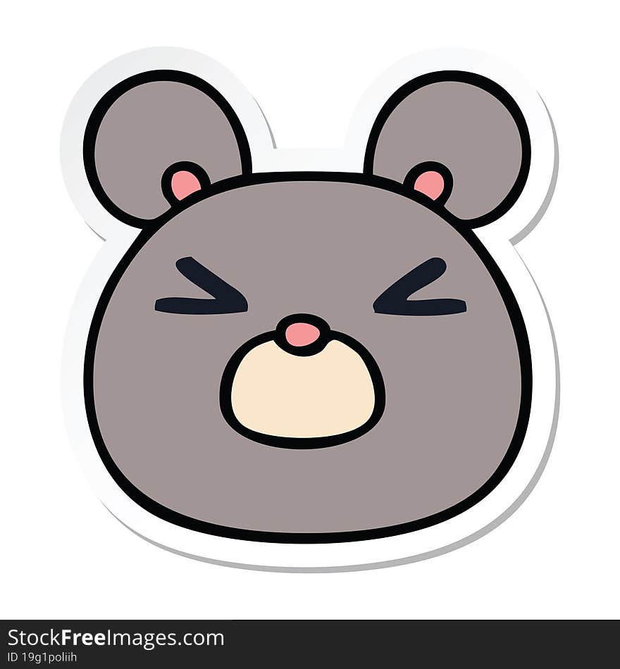 sticker of a quirky hand drawn cartoon mouse face