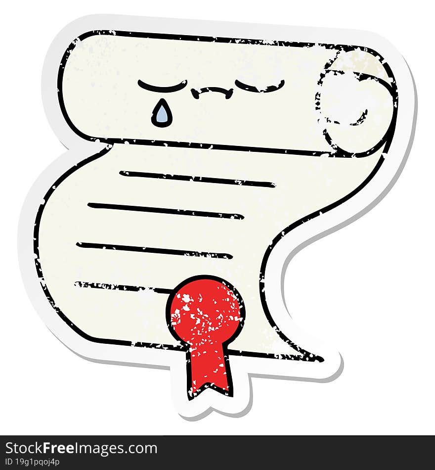 distressed sticker of a cute cartoon contract