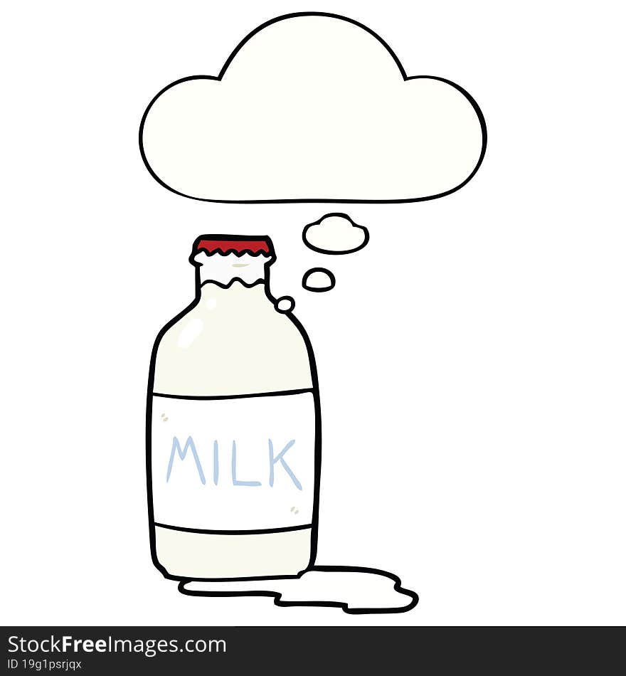 cartoon milk bottle and thought bubble