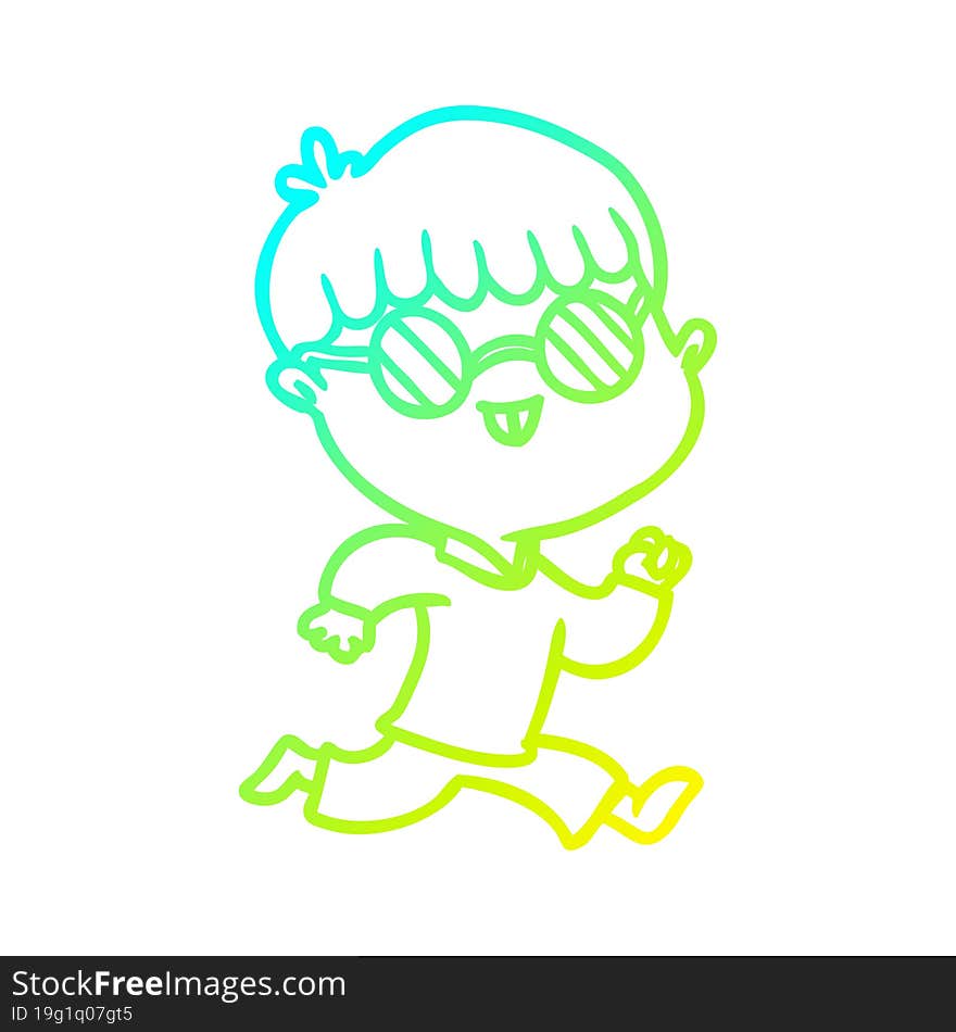 cold gradient line drawing of a cartoon boy wearing spectacles