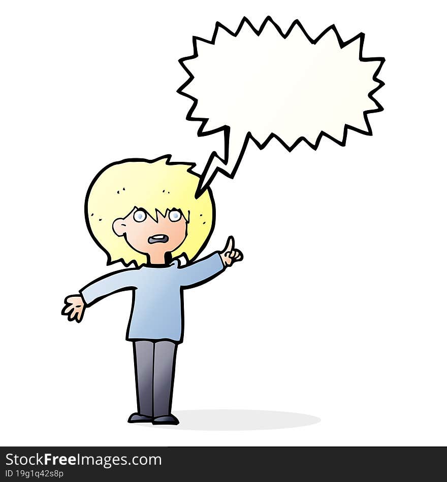 Cartoon Woman Asking Question With Speech Bubble