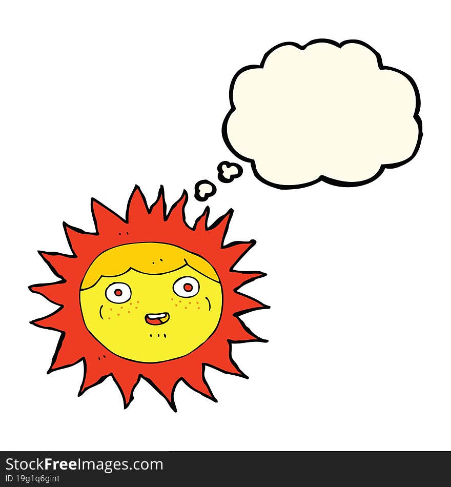 Sun Cartoon Character With Thought Bubble