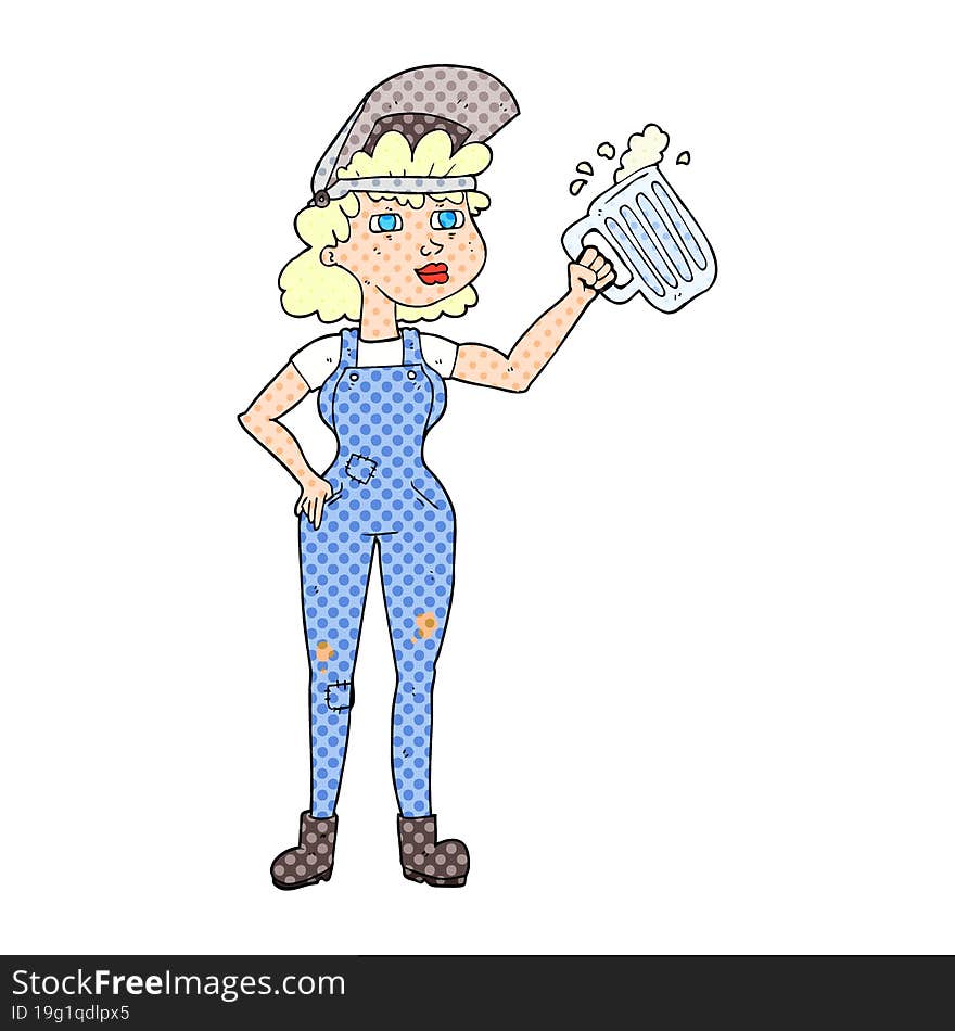 cartoon hard working woman with beer