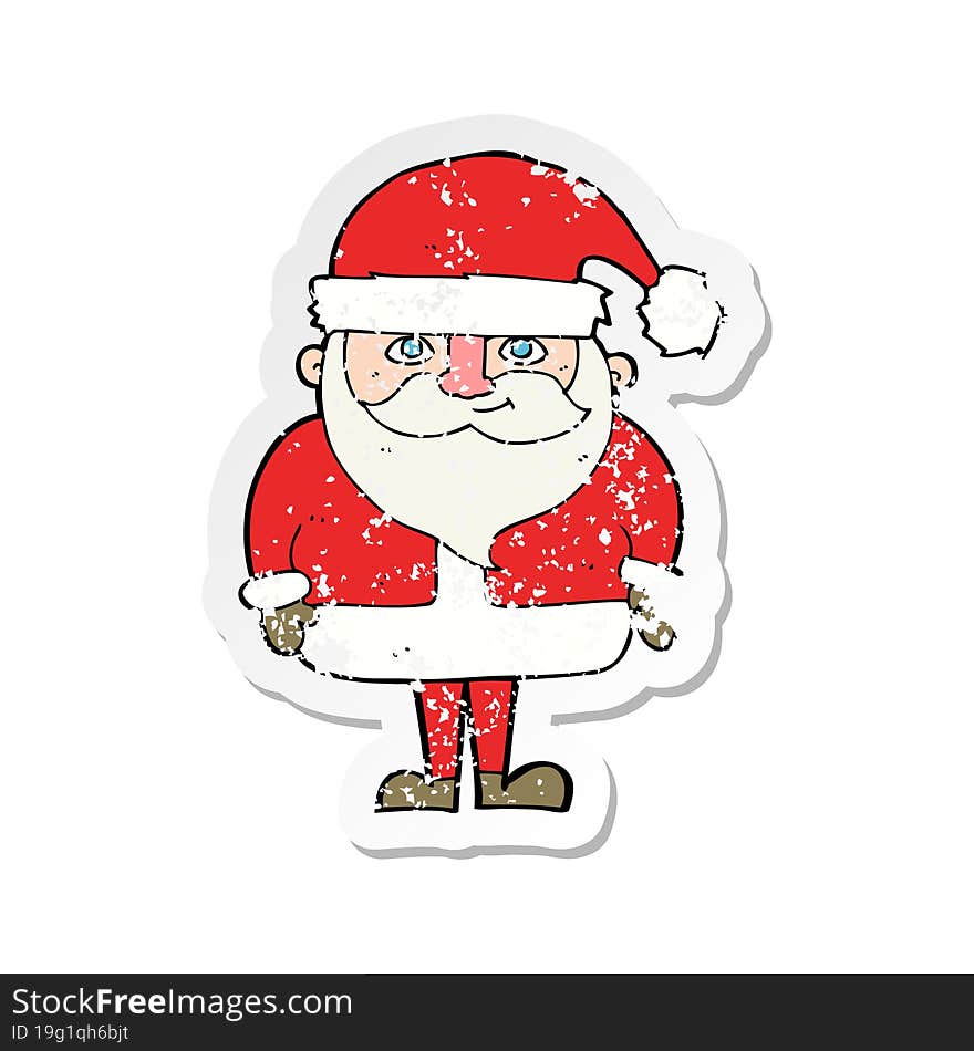 retro distressed sticker of a cartoon happy santa claus