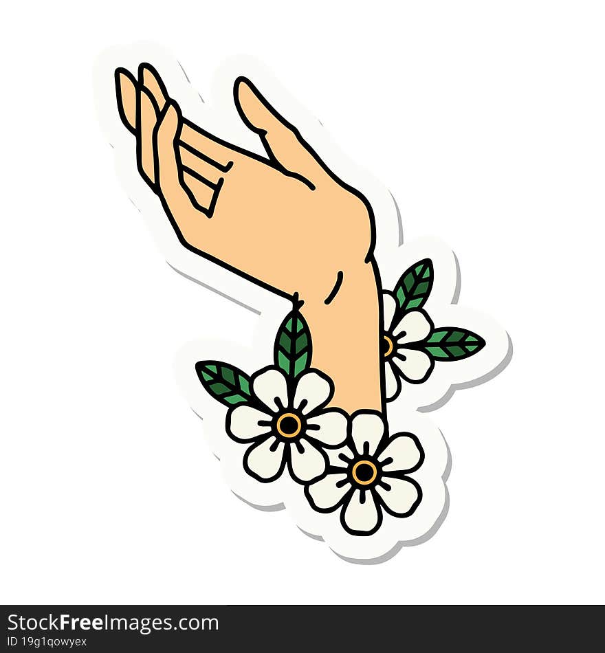 sticker of tattoo in traditional style of a hand. sticker of tattoo in traditional style of a hand