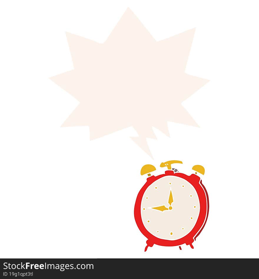 Cartoon Alarm Clock And Speech Bubble In Retro Style