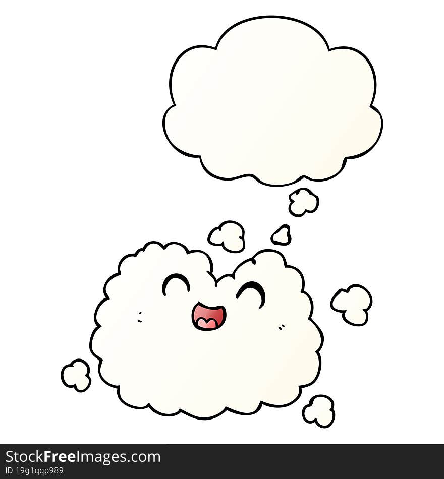 cartoon happy smoke cloud and thought bubble in smooth gradient style