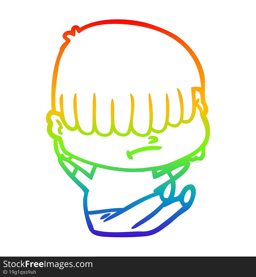 rainbow gradient line drawing of a cartoon boy with untidy hair