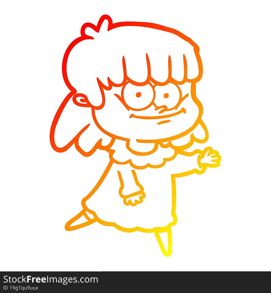 warm gradient line drawing cartoon smiling woman