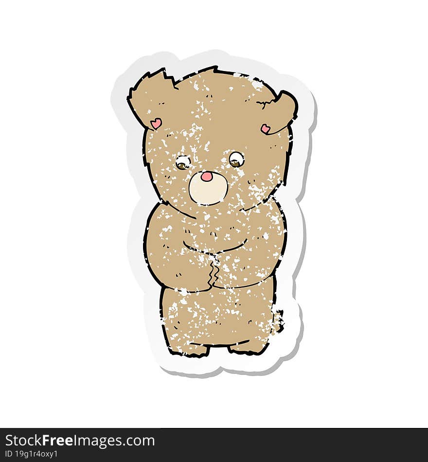 retro distressed sticker of a cartoon shy teddy bear