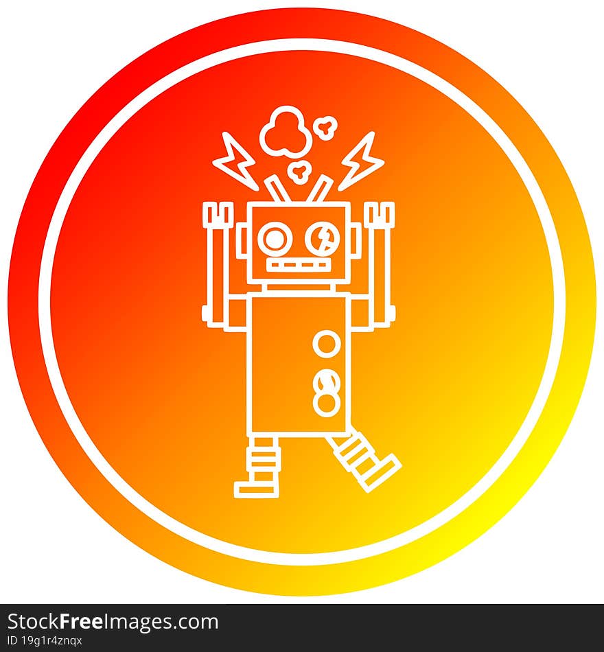 malfunctioning robot circular icon with warm gradient finish. malfunctioning robot circular icon with warm gradient finish