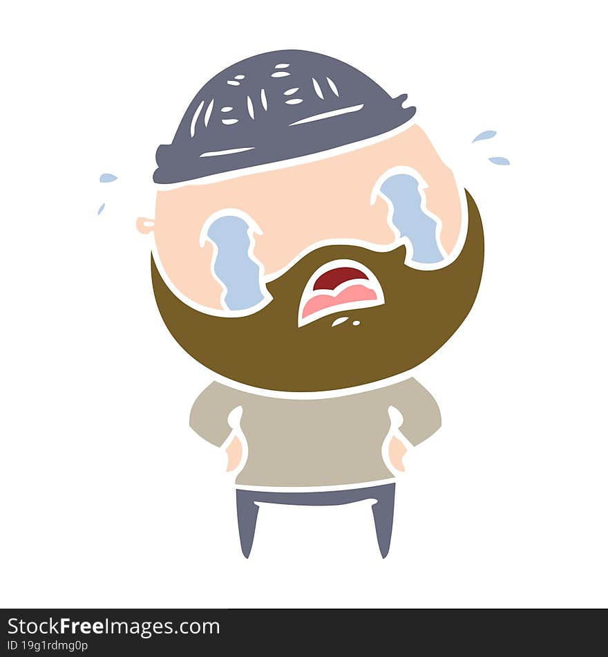 Flat Color Style Cartoon Bearded Man Crying