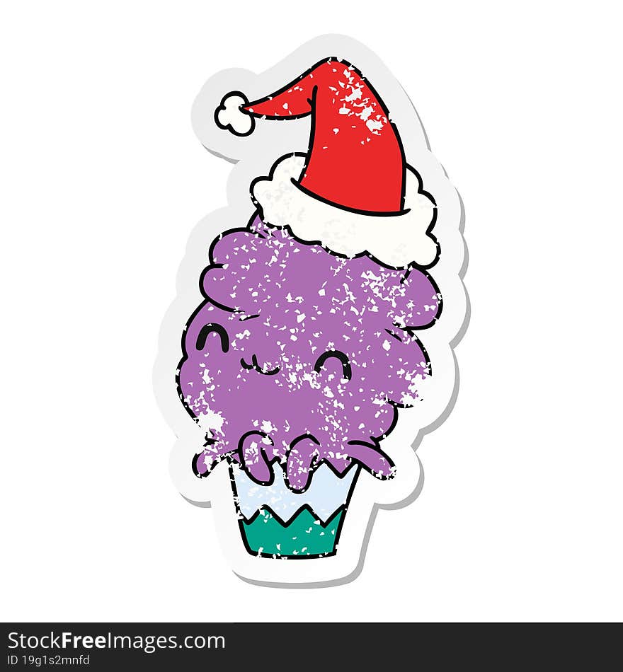 Christmas Distressed Sticker Cartoon Of Kawaii Muffin