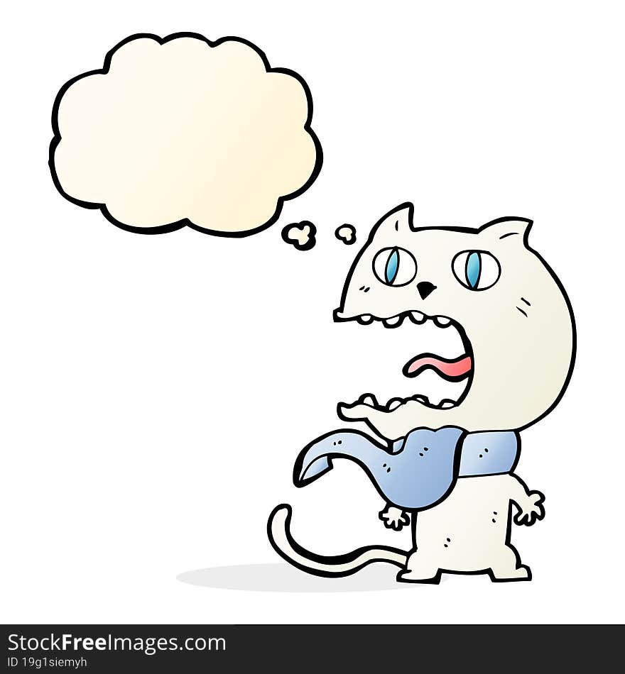 cartoon frightened cat with thought bubble