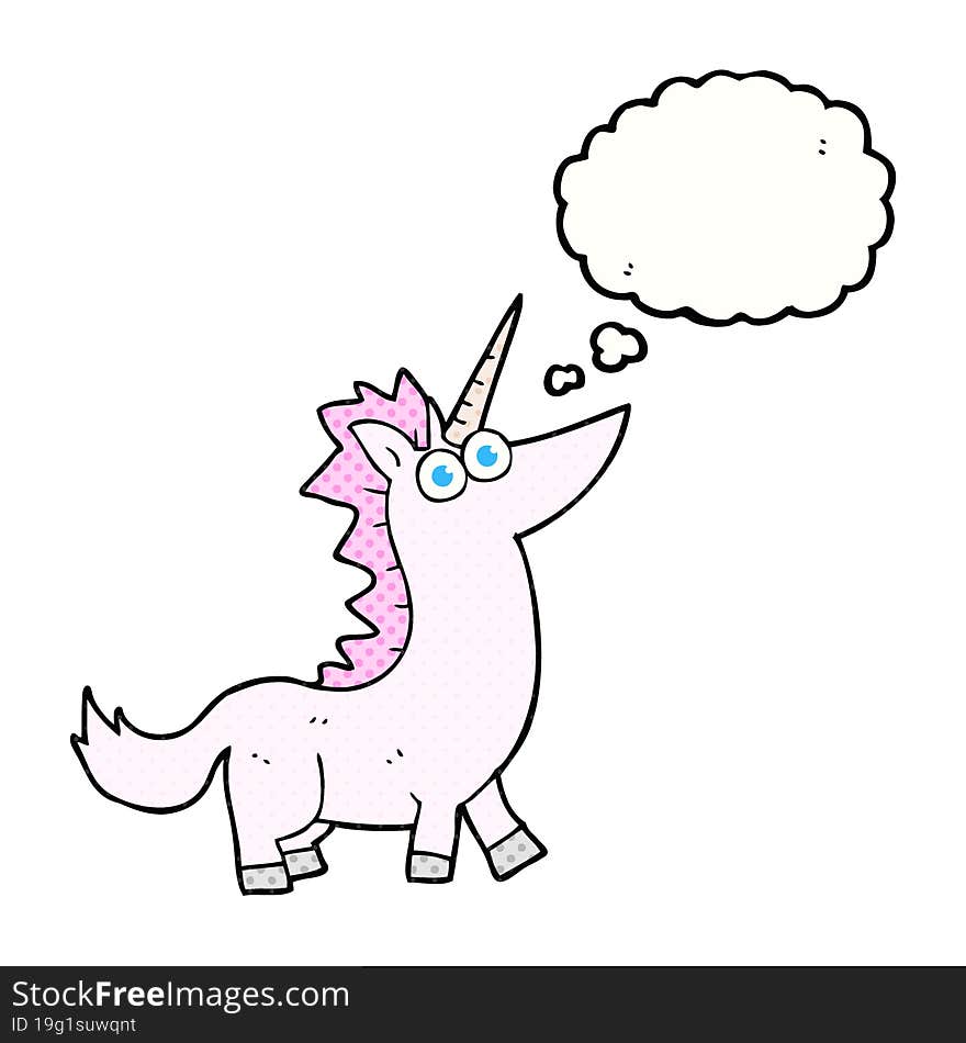 freehand drawn thought bubble cartoon unicorn