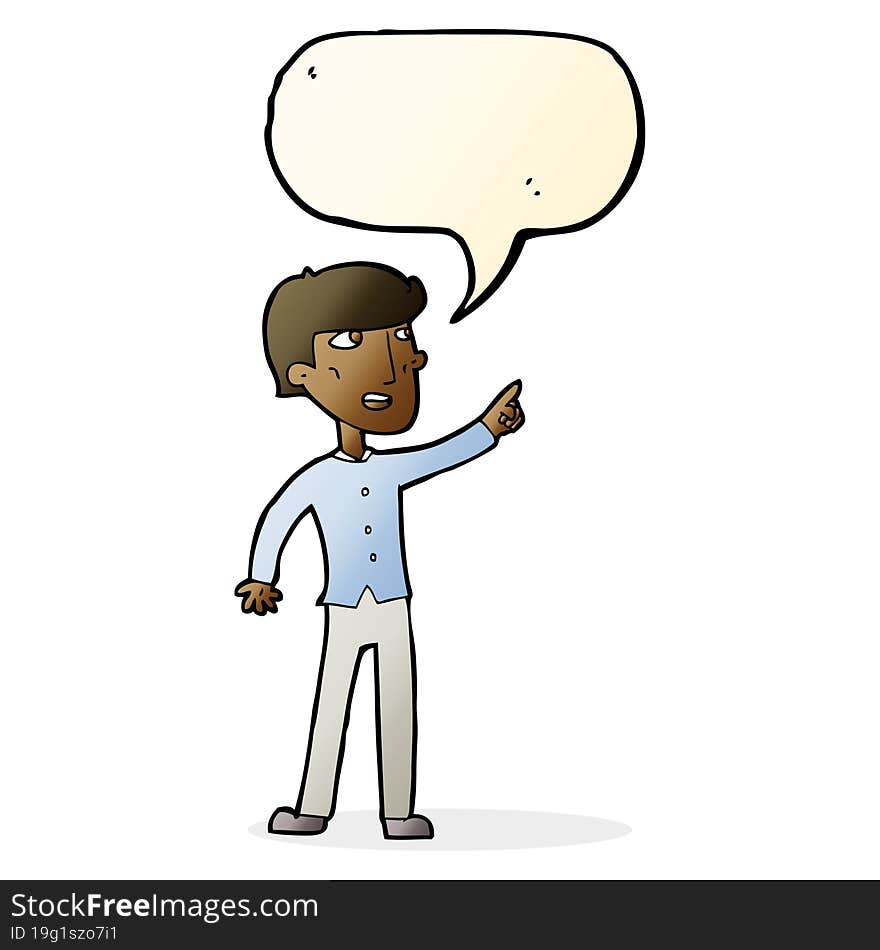 cartoon man pointing with speech bubble