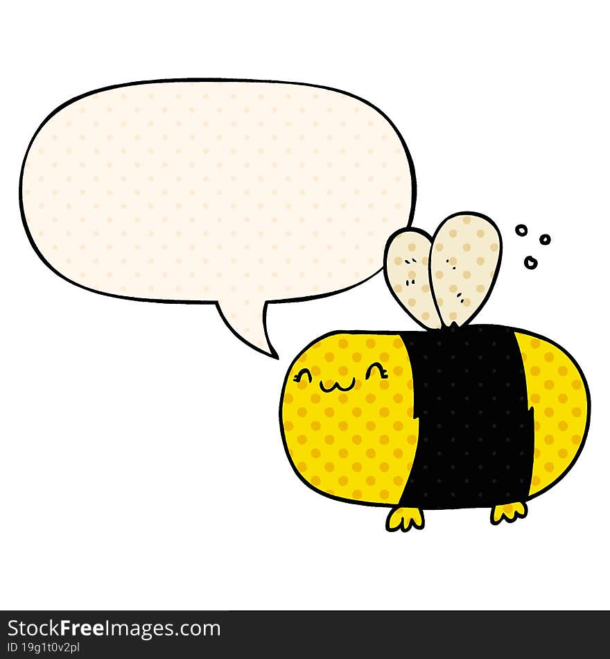 cute cartoon bee and speech bubble in comic book style