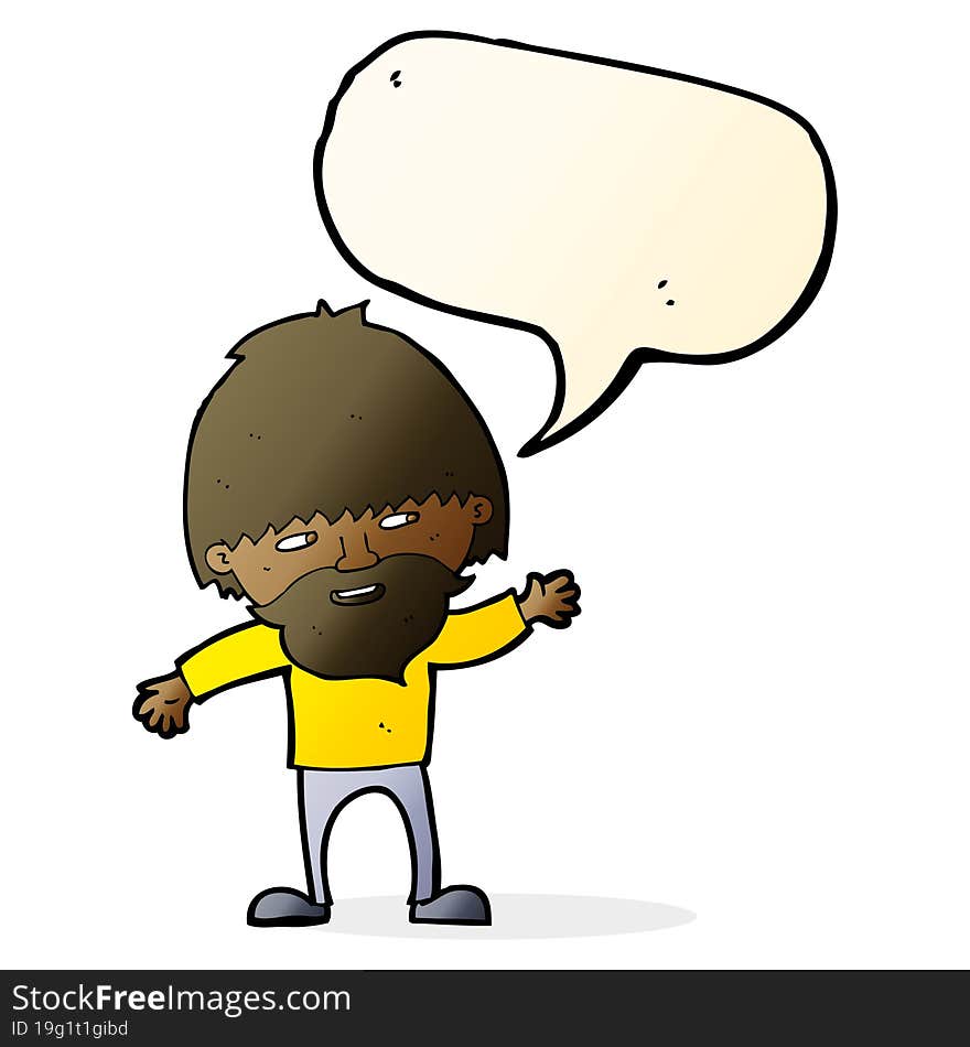 Cartoon Happy Bearded Man Waving With Speech Bubble