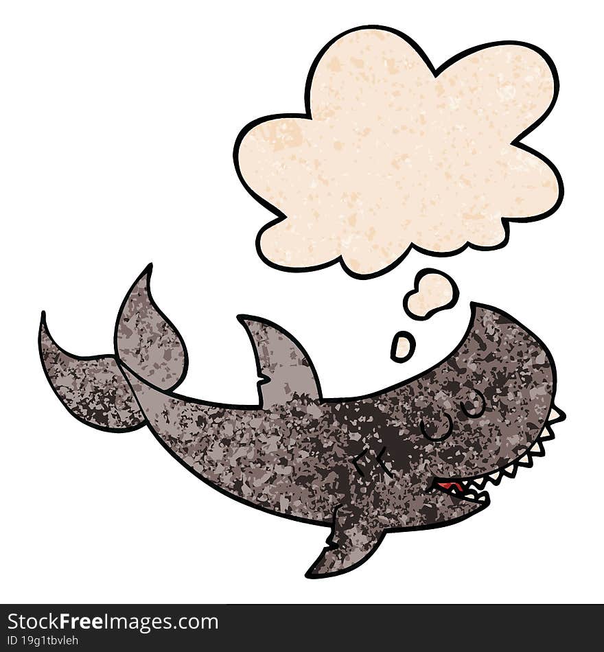 cartoon shark and thought bubble in grunge texture pattern style