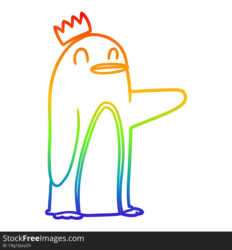 rainbow gradient line drawing cartoon emperor penguin