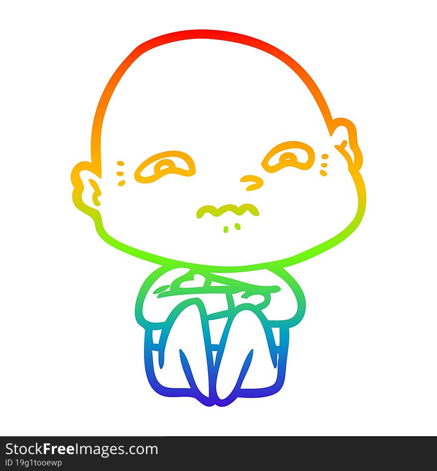 rainbow gradient line drawing of a cartoon nervous man