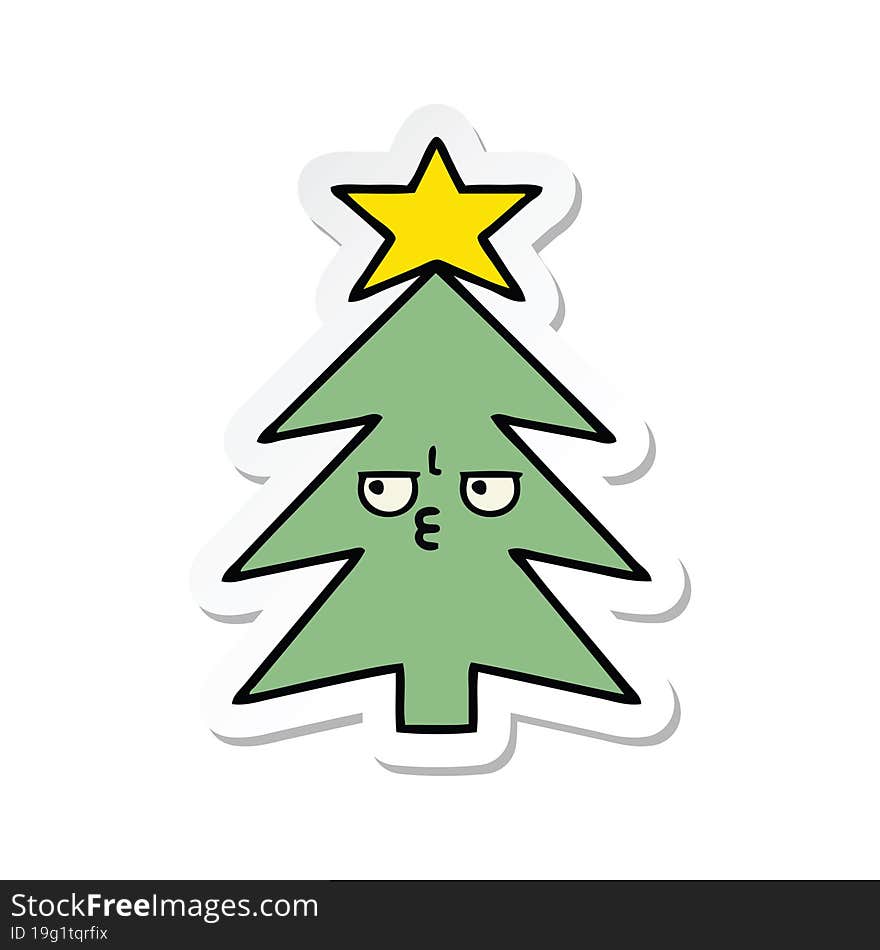 Sticker Of A Cute Cartoon Christmas Tree