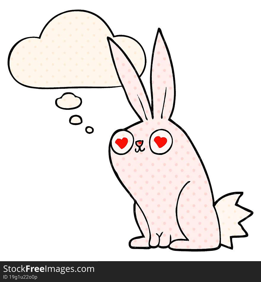 cartoon bunny rabbit in love with thought bubble in comic book style