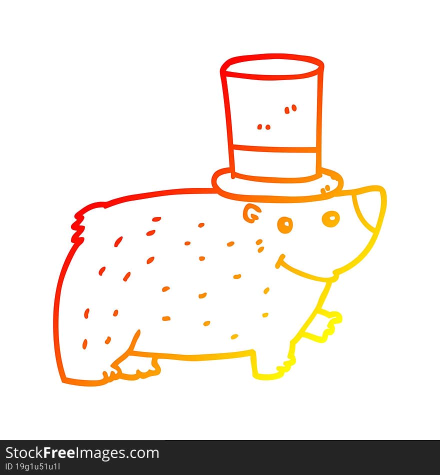 warm gradient line drawing cartoon bear wearing top hat